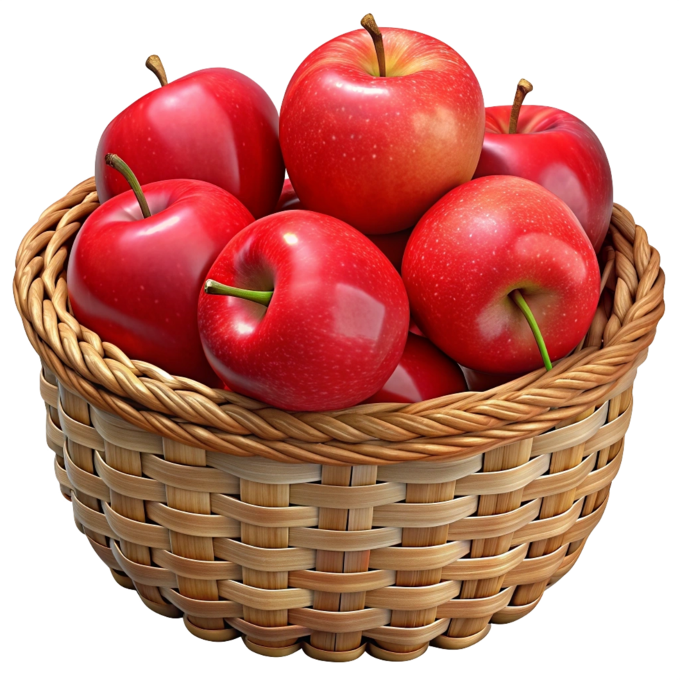 Red Apples in Wicker Basket 3d Design png