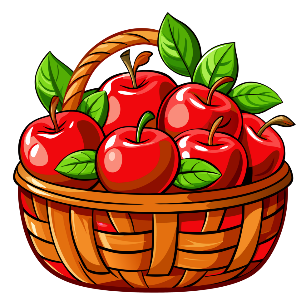 Red Apples in Wicker Basket Flat Illustration Item png