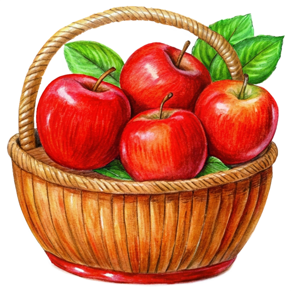 Red Apples Fruit in Wicker Basket Illustration Clip png