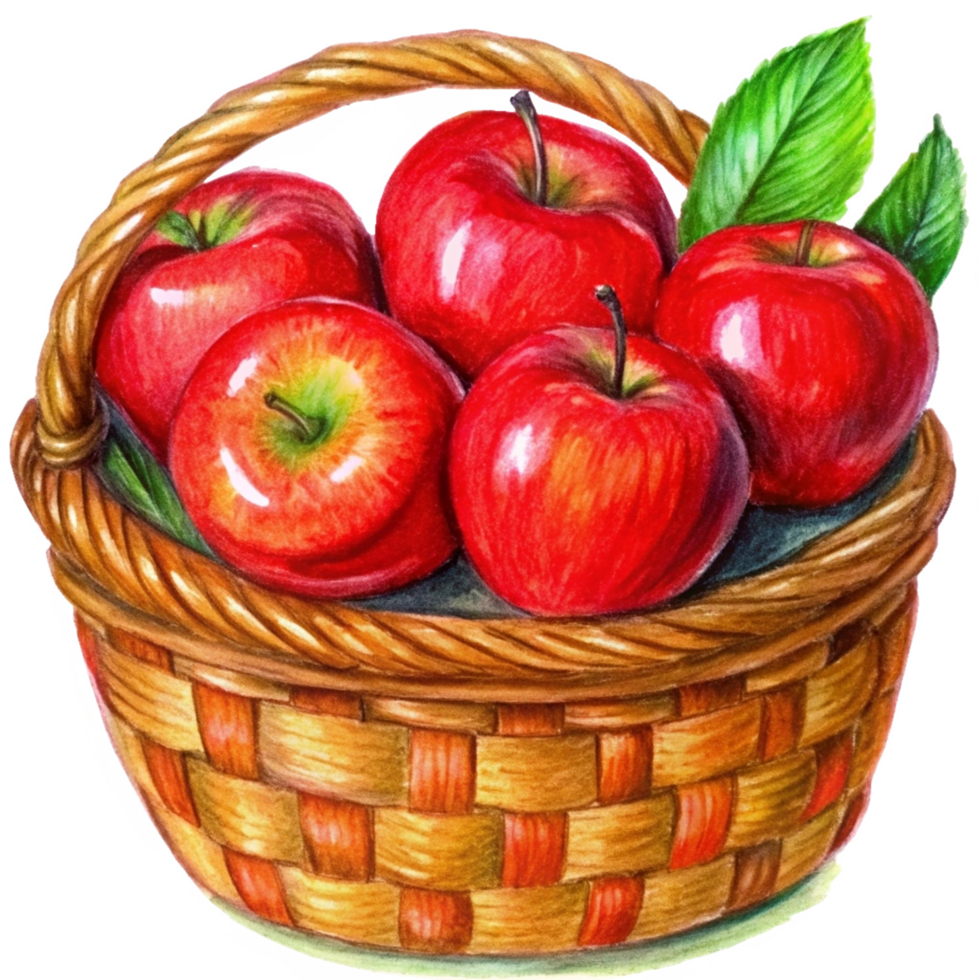Red Apples Fruit in Wicker Basket Illustration Object png