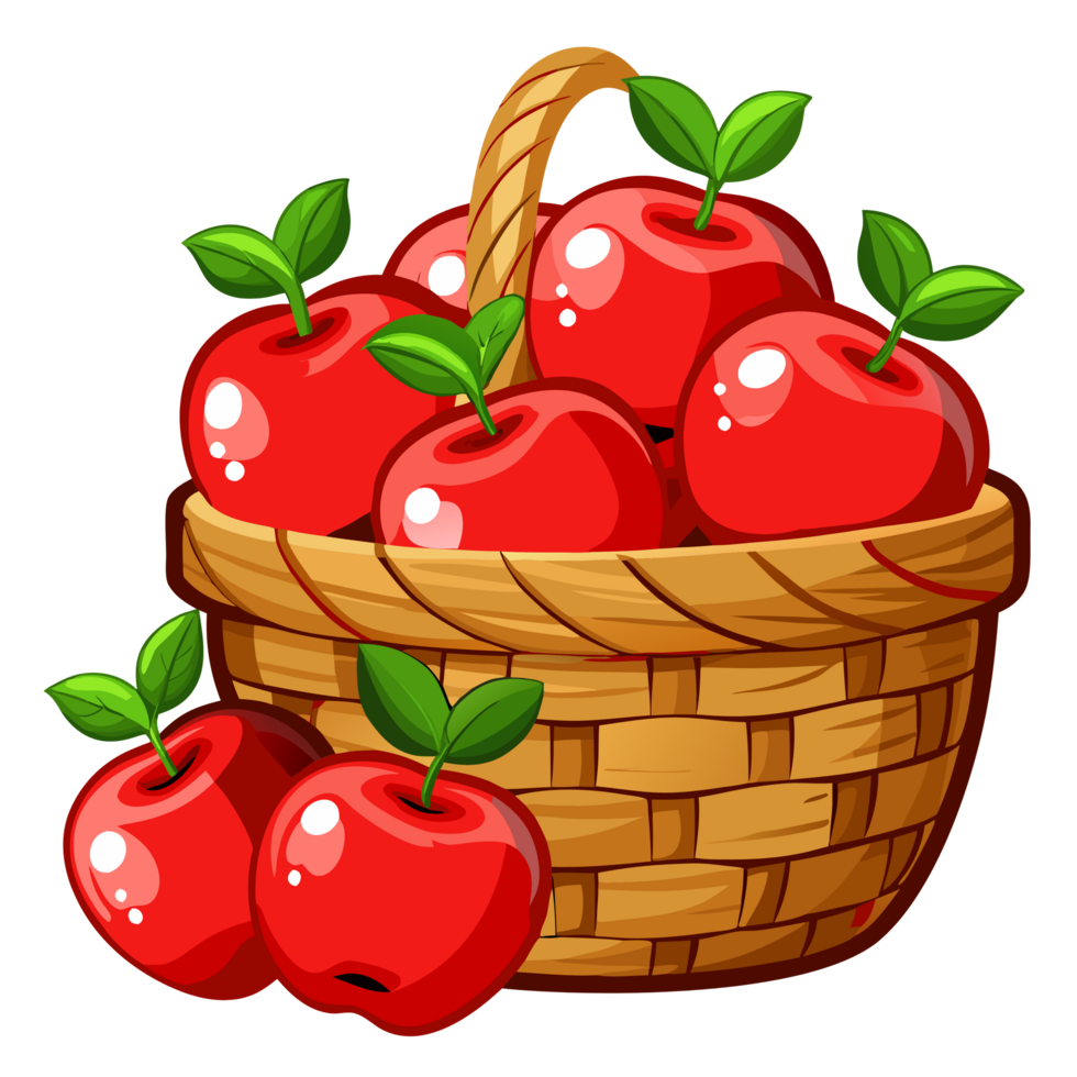 Red Apples in Wicker Basket Flat Illustration Graphic png
