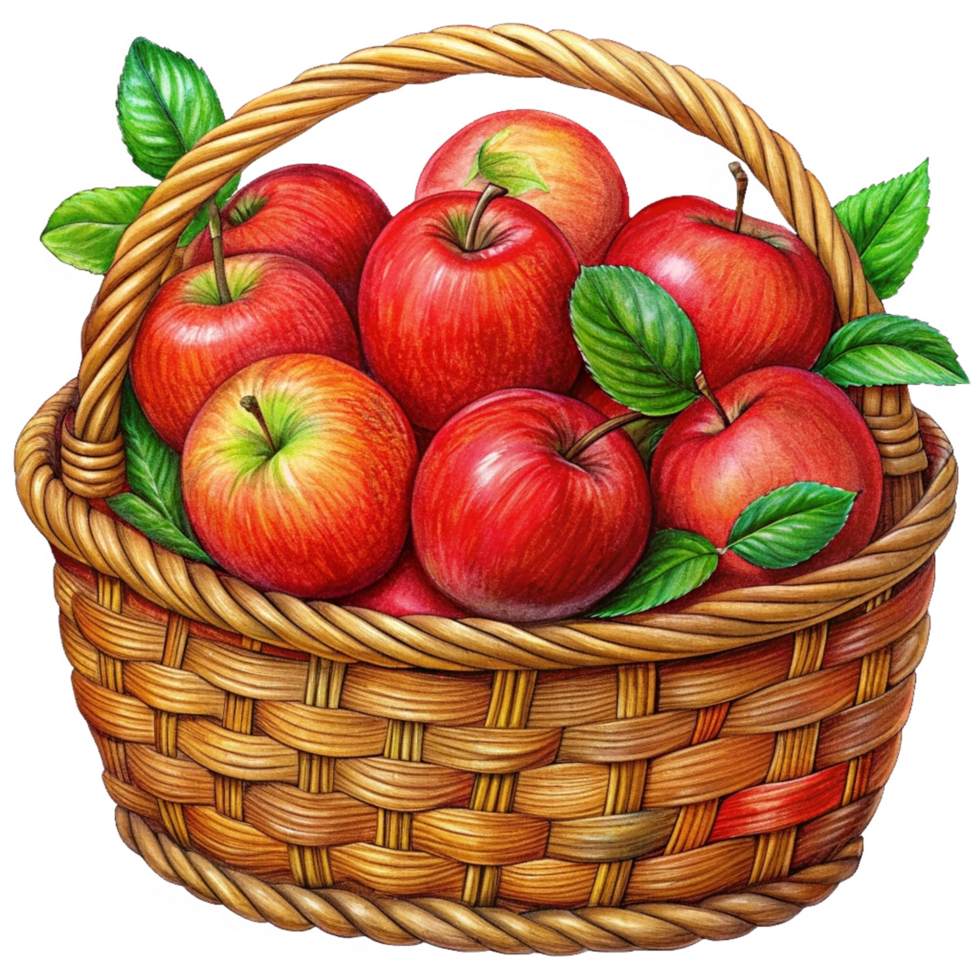 Red Apples in Wicker Basket Illustration Art Item png