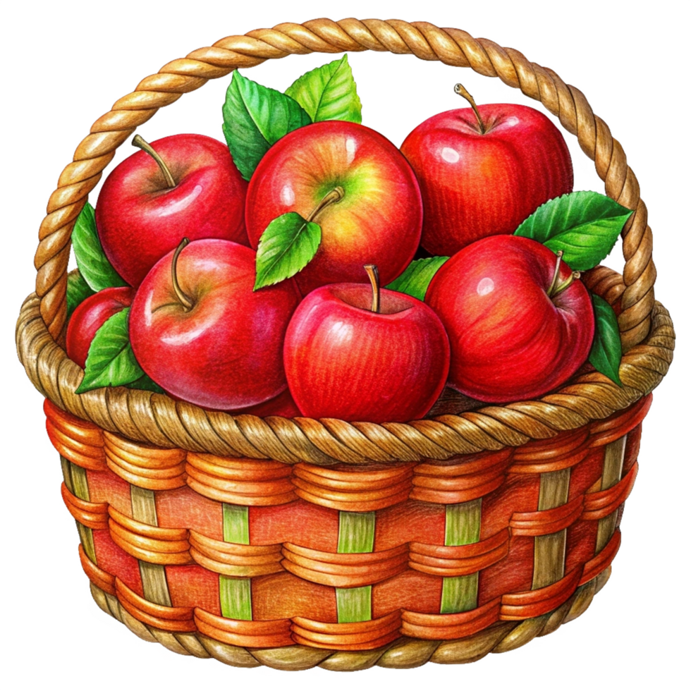 Red Apples in Wicker Basket Illustration Art Concept png