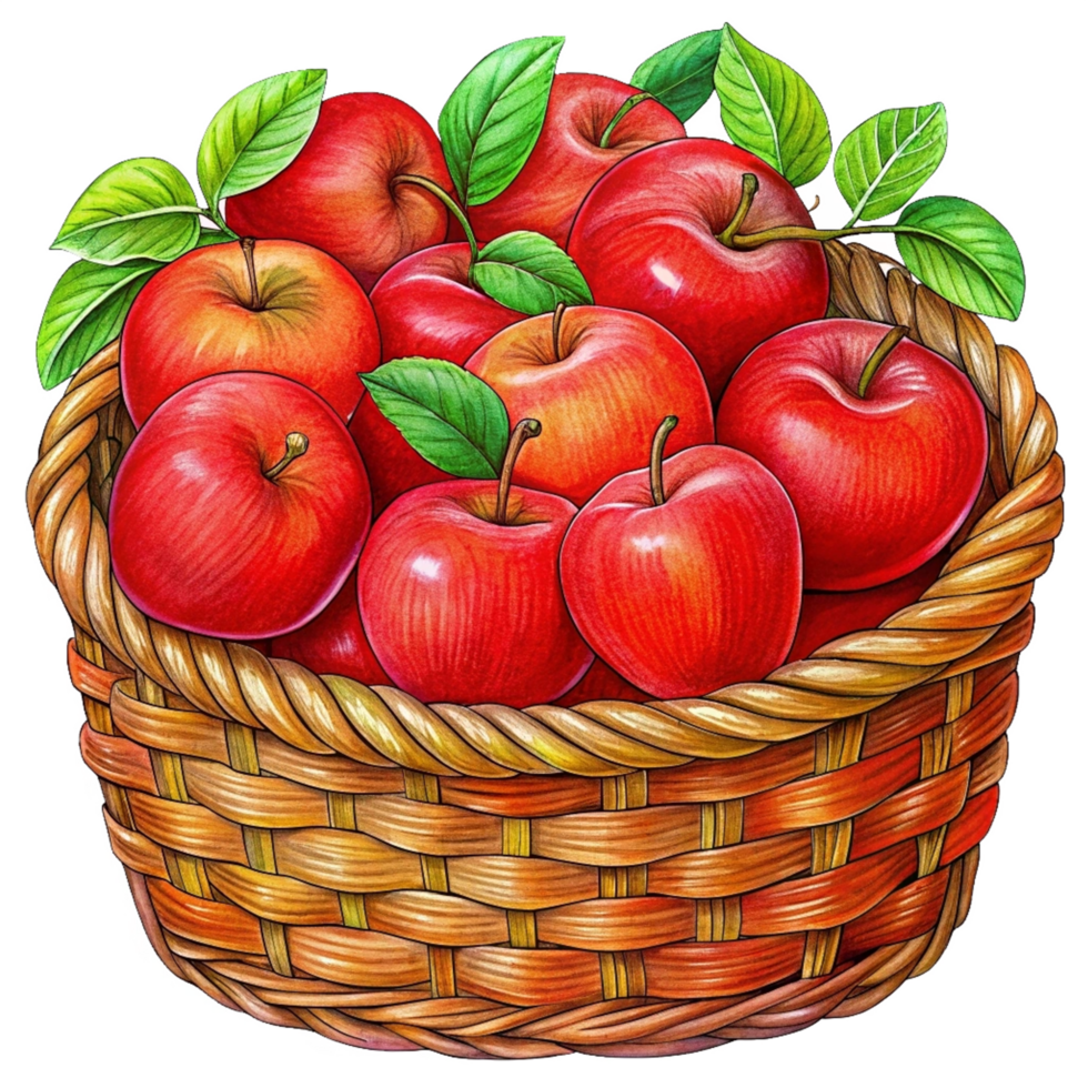 Red Apples in Wicker Basket Illustration Art Image png