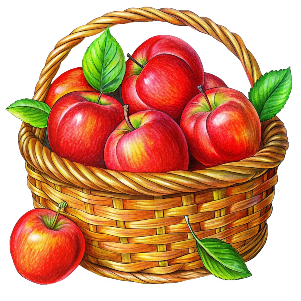 Red Apples in Wicker Basket Illustration Art Design png