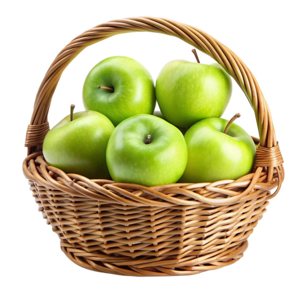 Realistic Green Apples in A Wicker Basket png