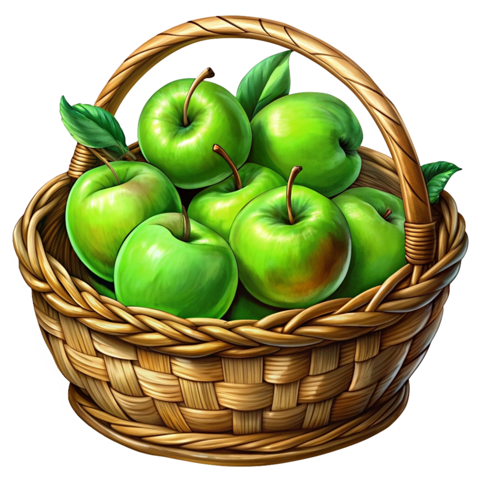 Green Apples in A Wicker Basket Art png