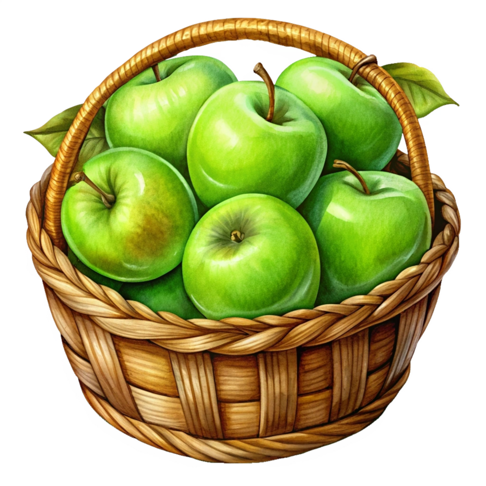 Green Apples in A Wicker Basket Item png