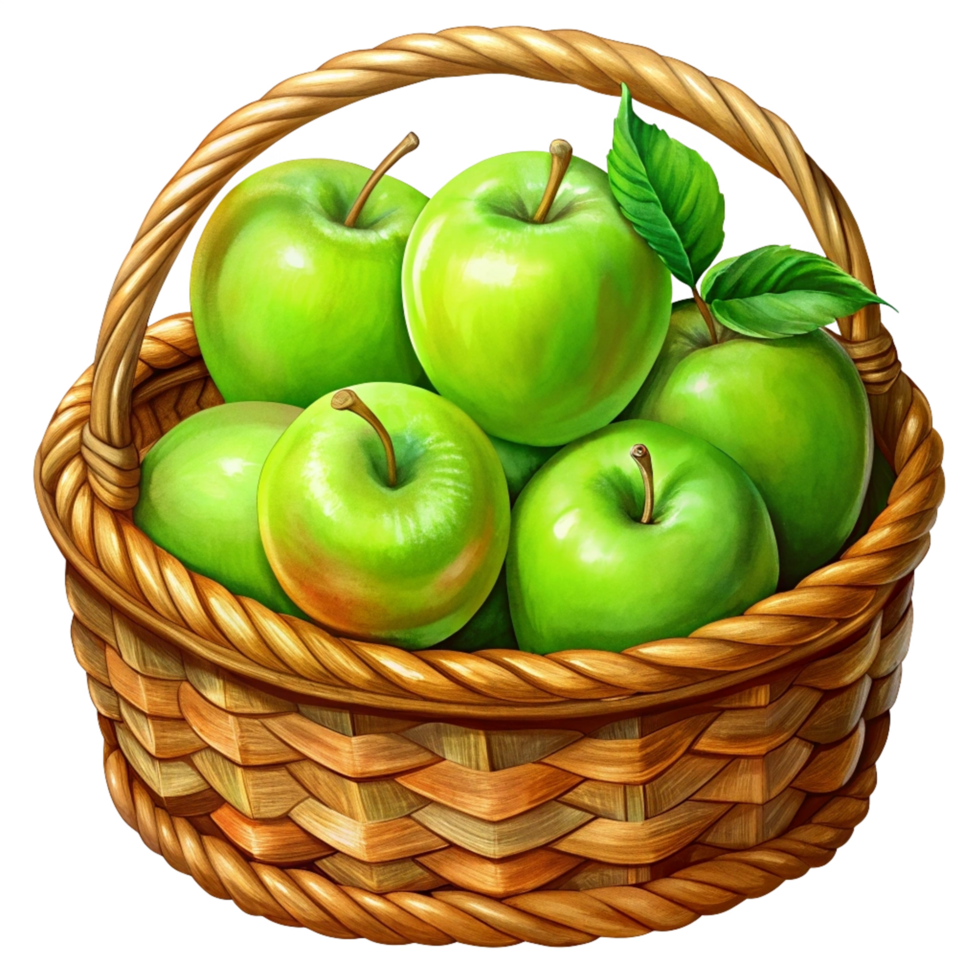 Green Apples in A Wicker Basket Image png