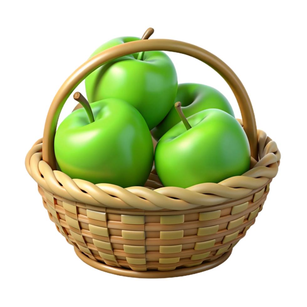 Green Apples in A Wicker Basket 3d Graphic png