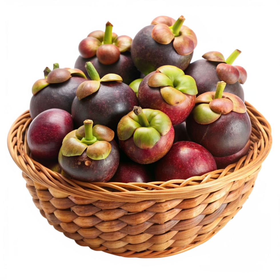 Realistic Mangosteens in Wicker Basket Graphic png