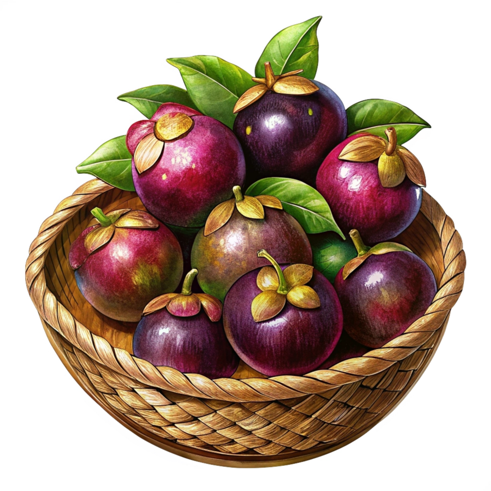 Mangosteens in Wicker Basket Art png