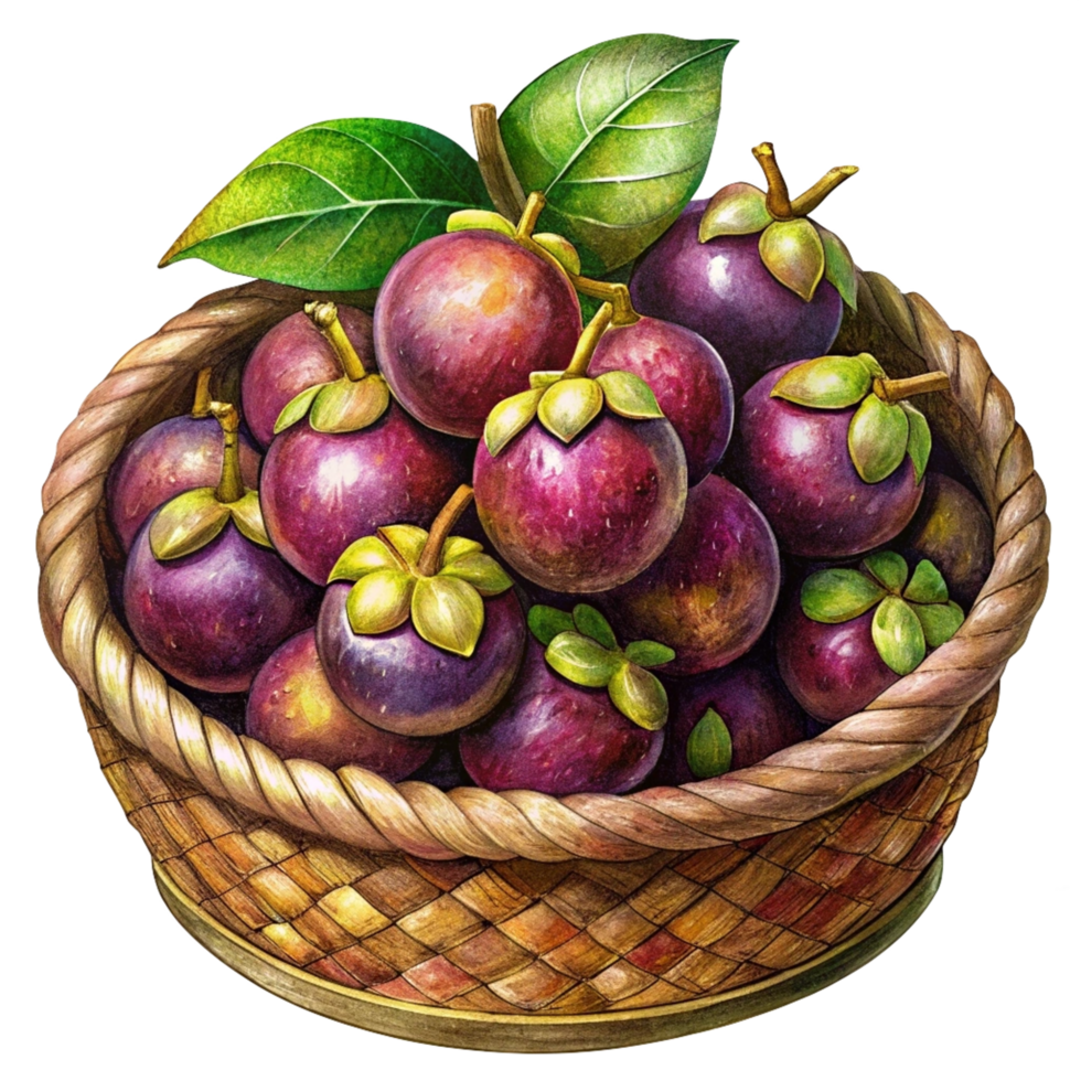 Mangosteens in Wicker Basket Render png