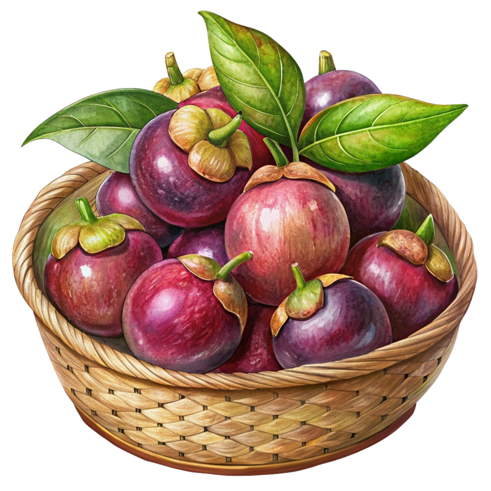 Mangosteens in Wicker Basket Illustration png
