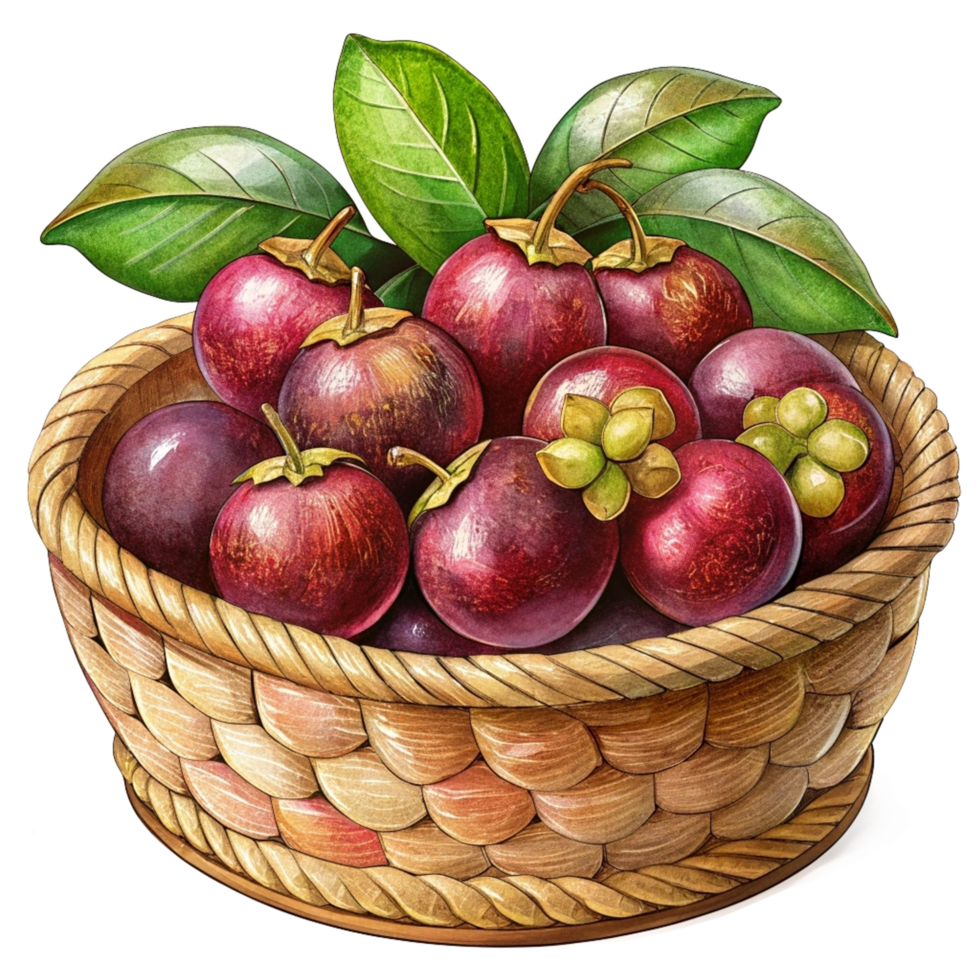 Mangosteens in Wicker Basket Style png