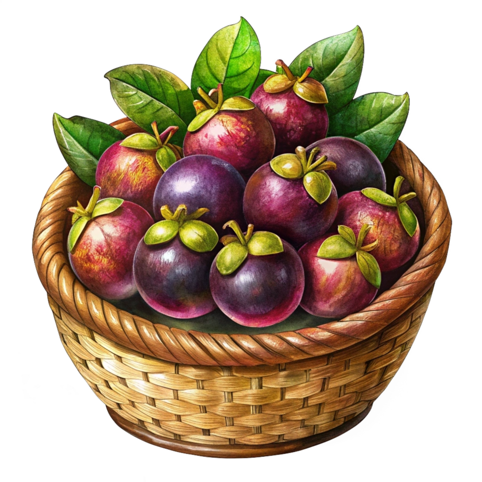 Mangosteens in Wicker Basket Design png