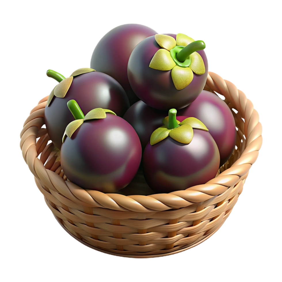 Mangosteens in Wicker Basket 3d Art png