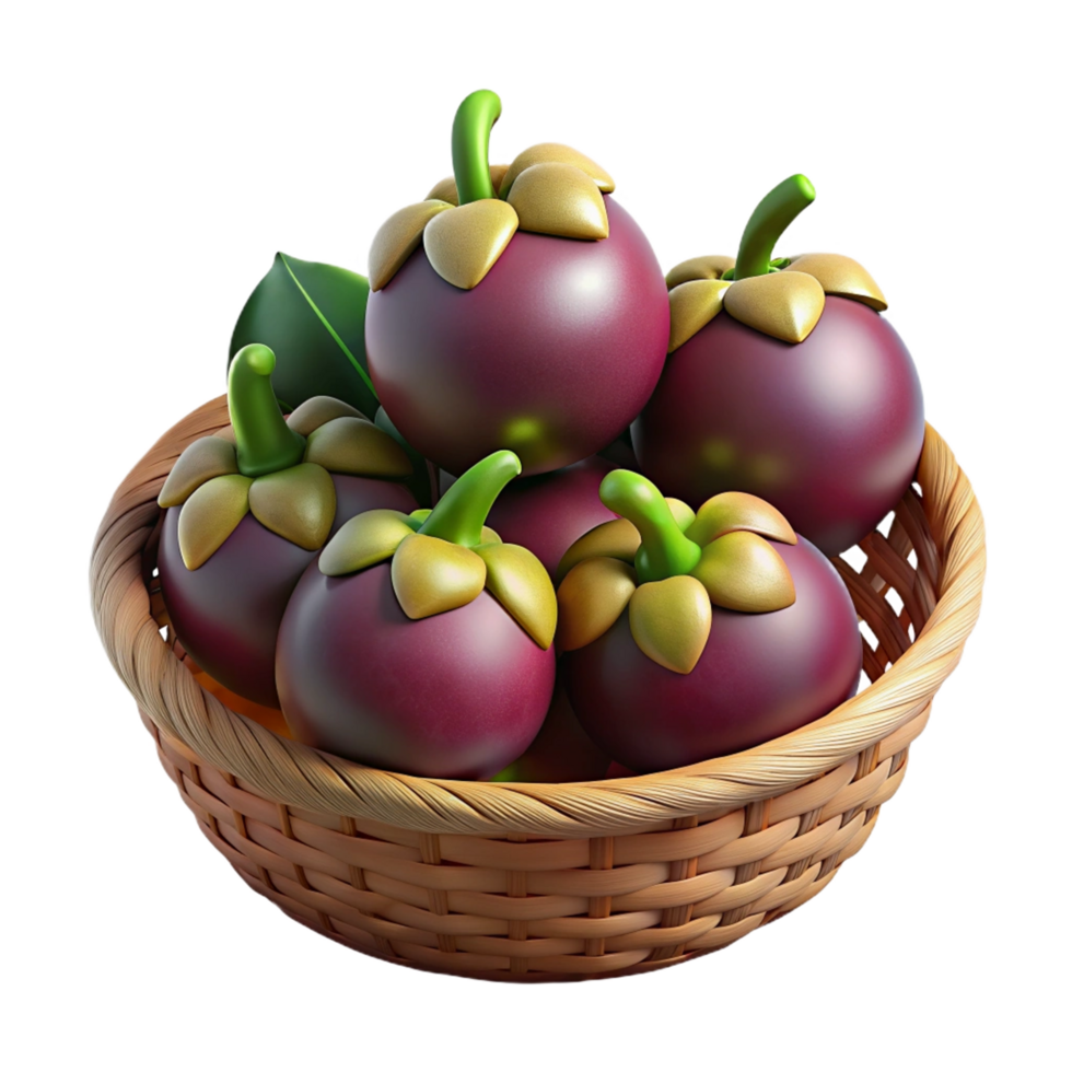 Mangosteens in Wicker Basket 3d Item png