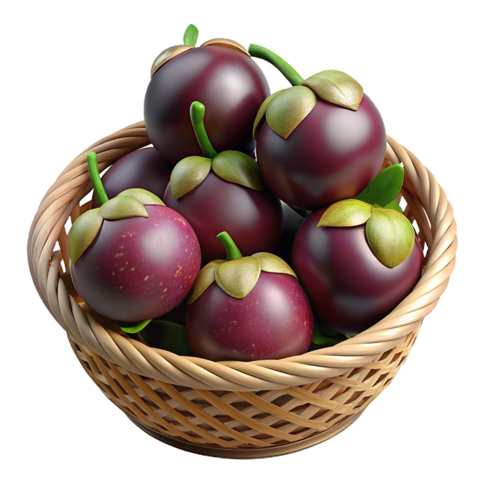 Mangosteens in Wicker Basket 3d Design png