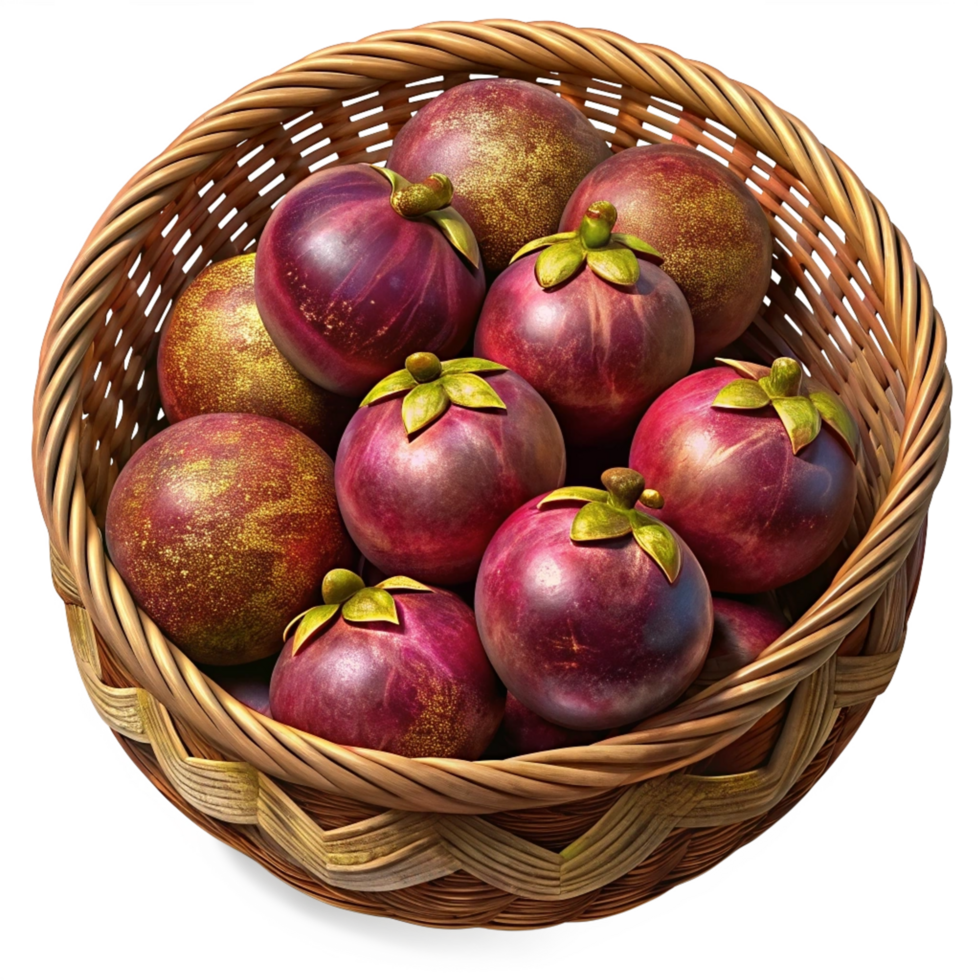 Mangosteens Fruit in Wicker Basket 3d Design png