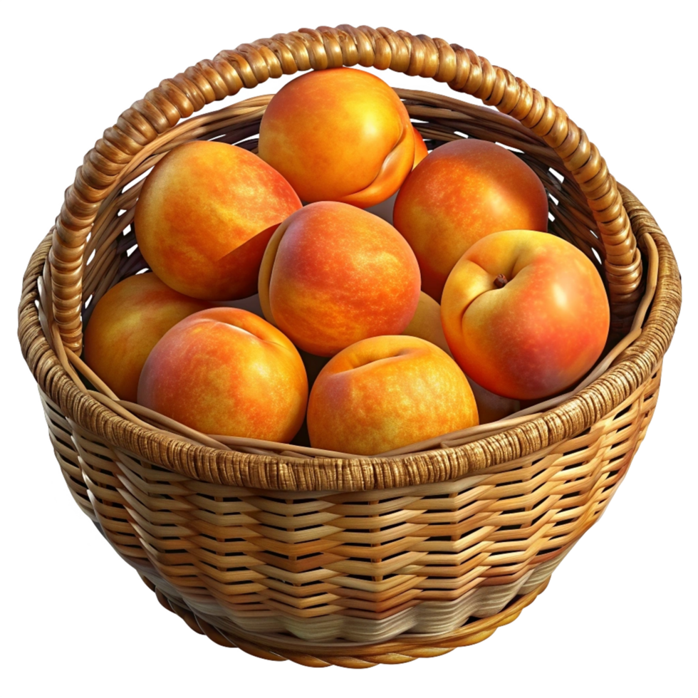 Apricots Fruit in A Wicker Basket 3d Concept png