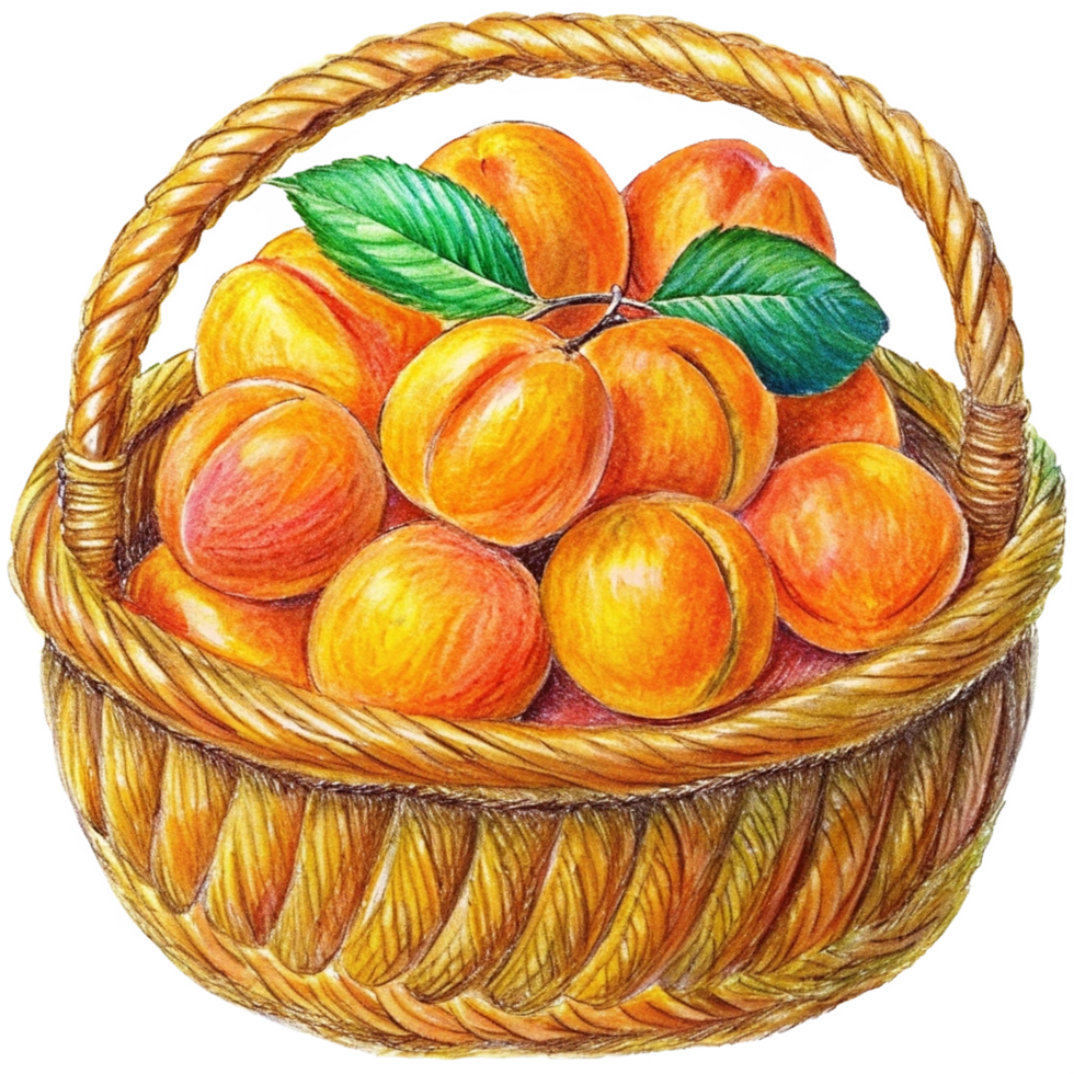 Apricots in A Wicker Basket Hand Drawn Item png