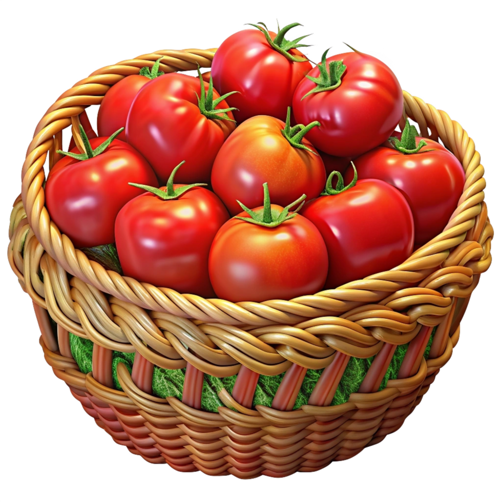 Tomatoes Vegetable in A Wicker Basket 3d Object png