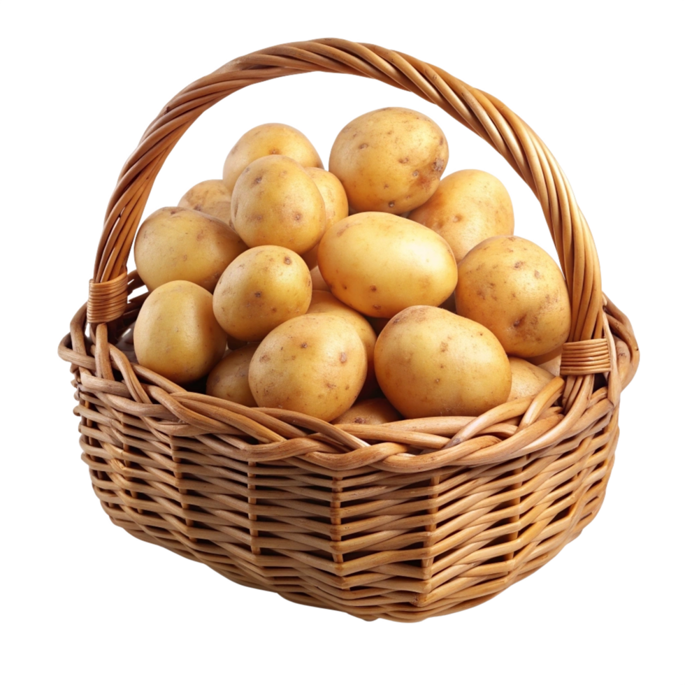 Realistic Potatoes in A Wicker Basket Object png