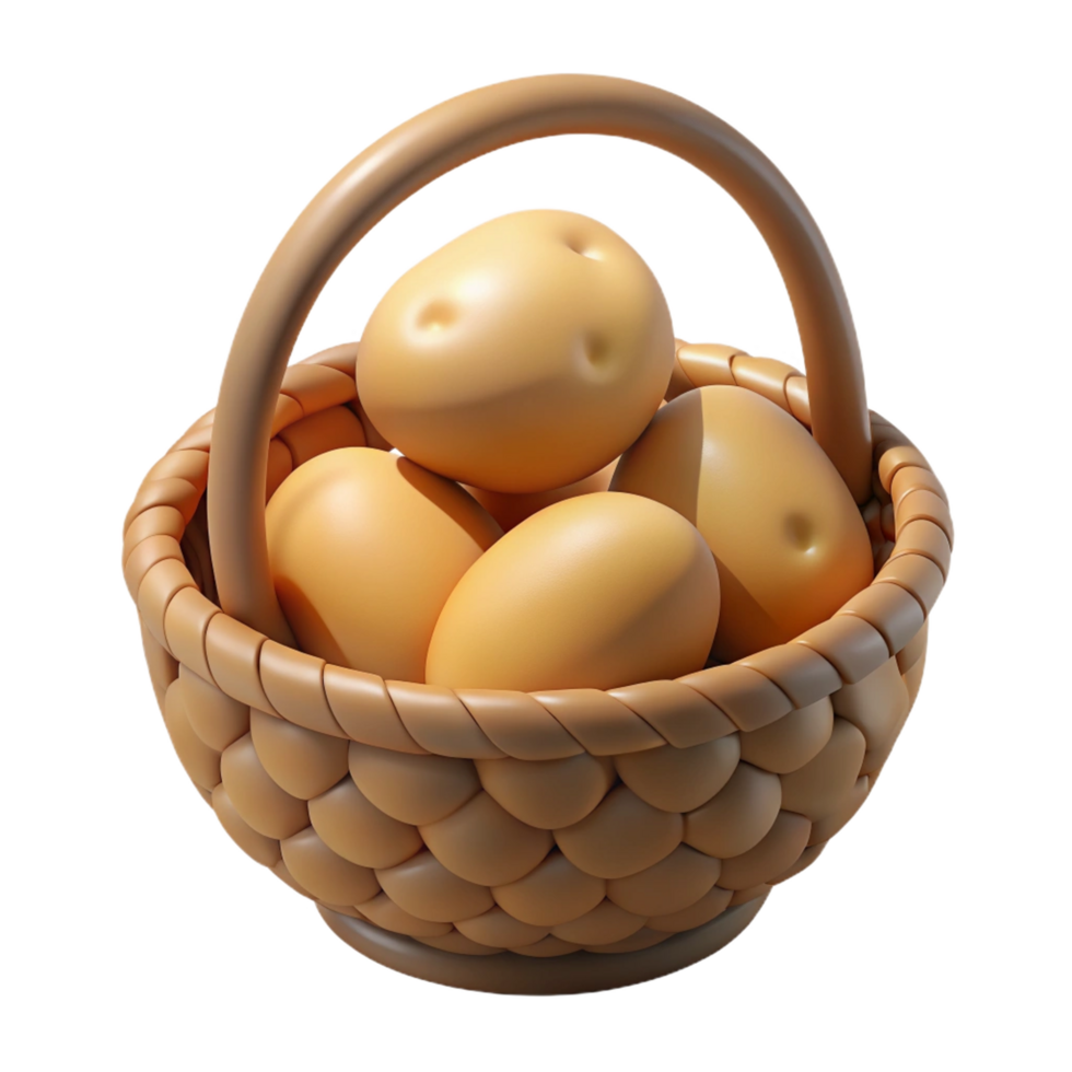 Potatoes in A Wicker Basket 3d Render png