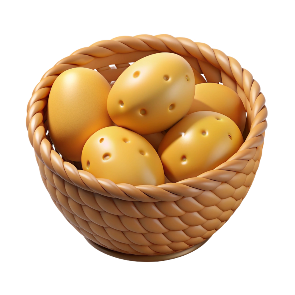 Potatoes in A Wicker Basket 3d Object png