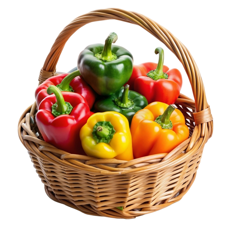 Realistic Bell Peppers in A Wicker Basket Asset png