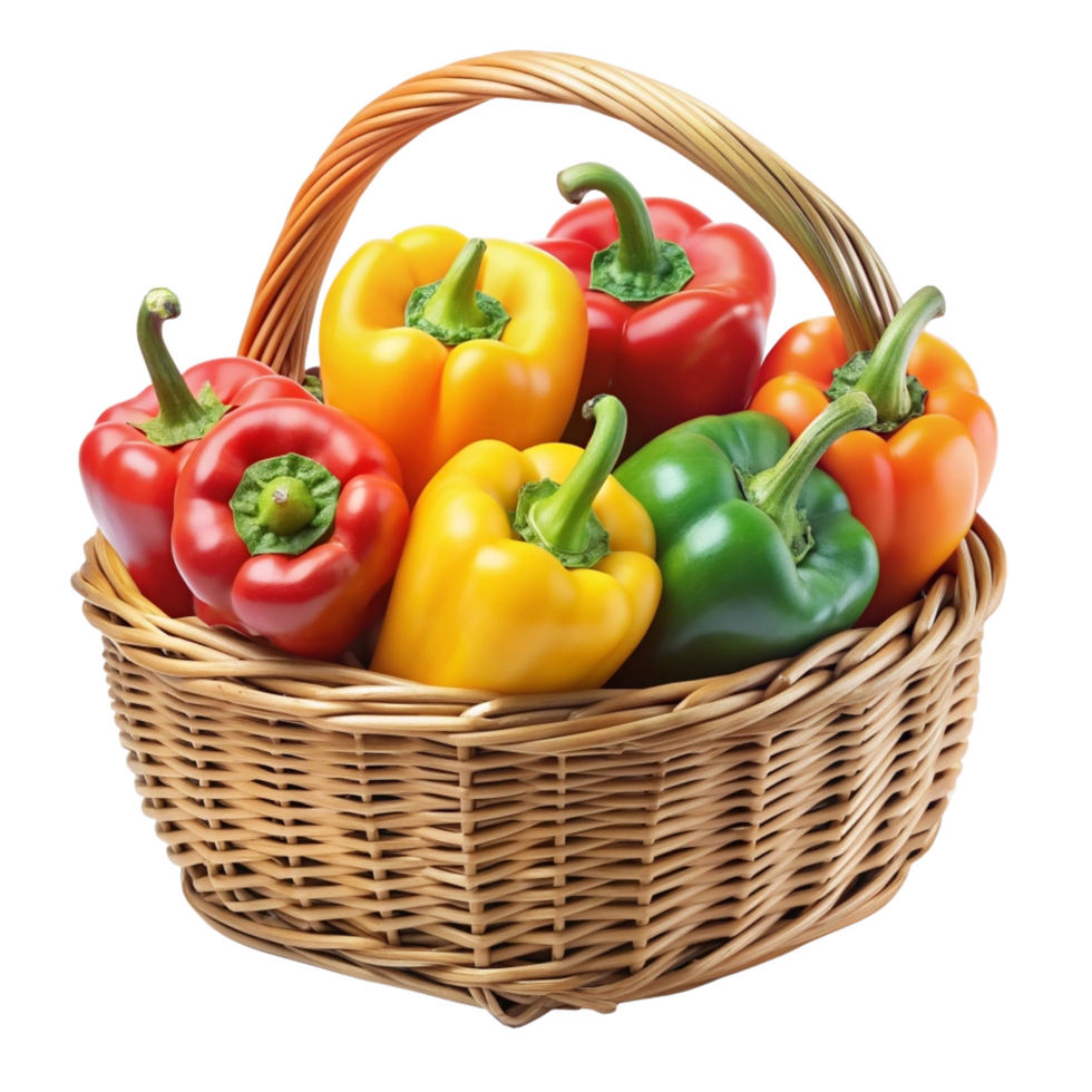Realistic Bell Peppers in A Wicker Basket Element png