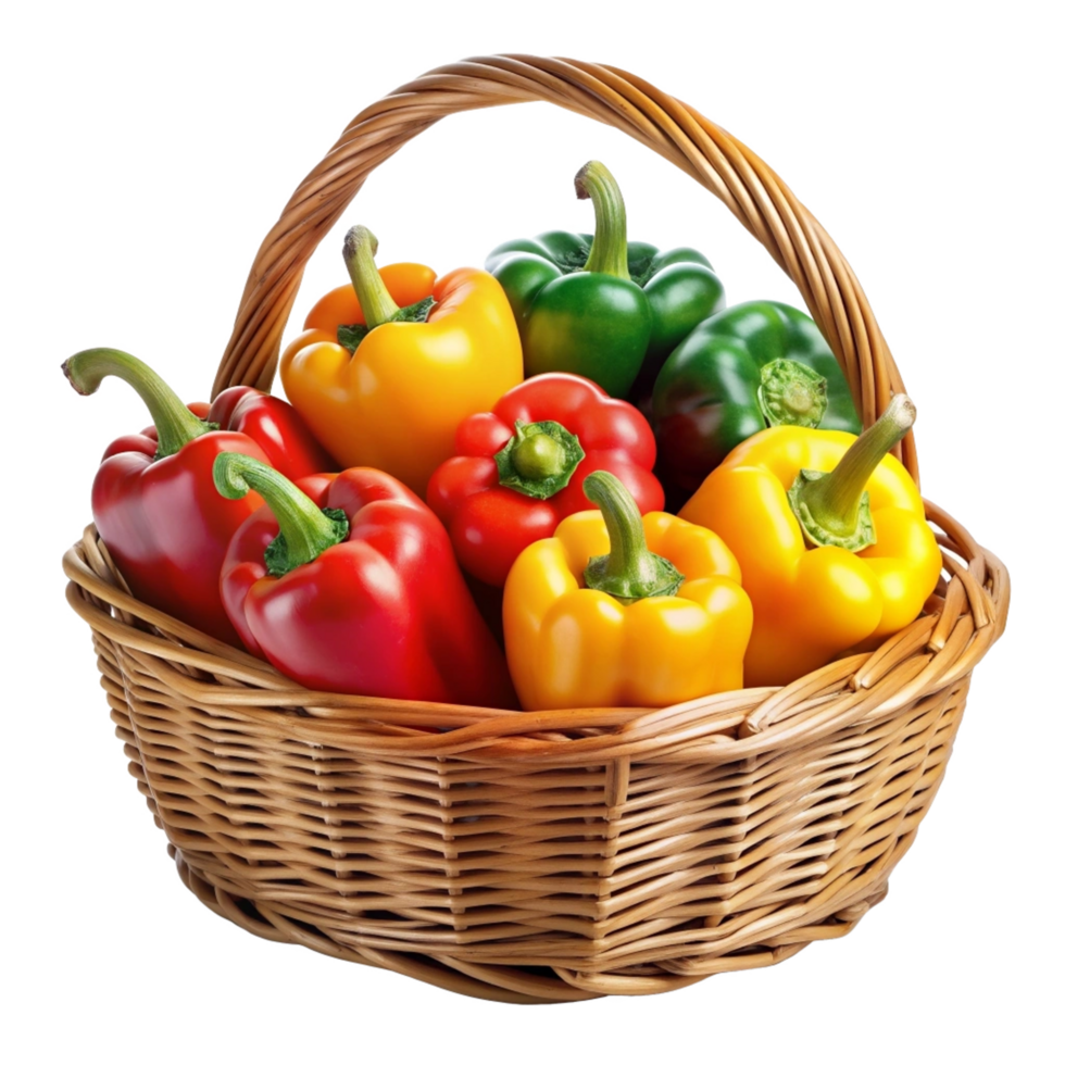 Realistic Bell Peppers in A Wicker Basket Concept png