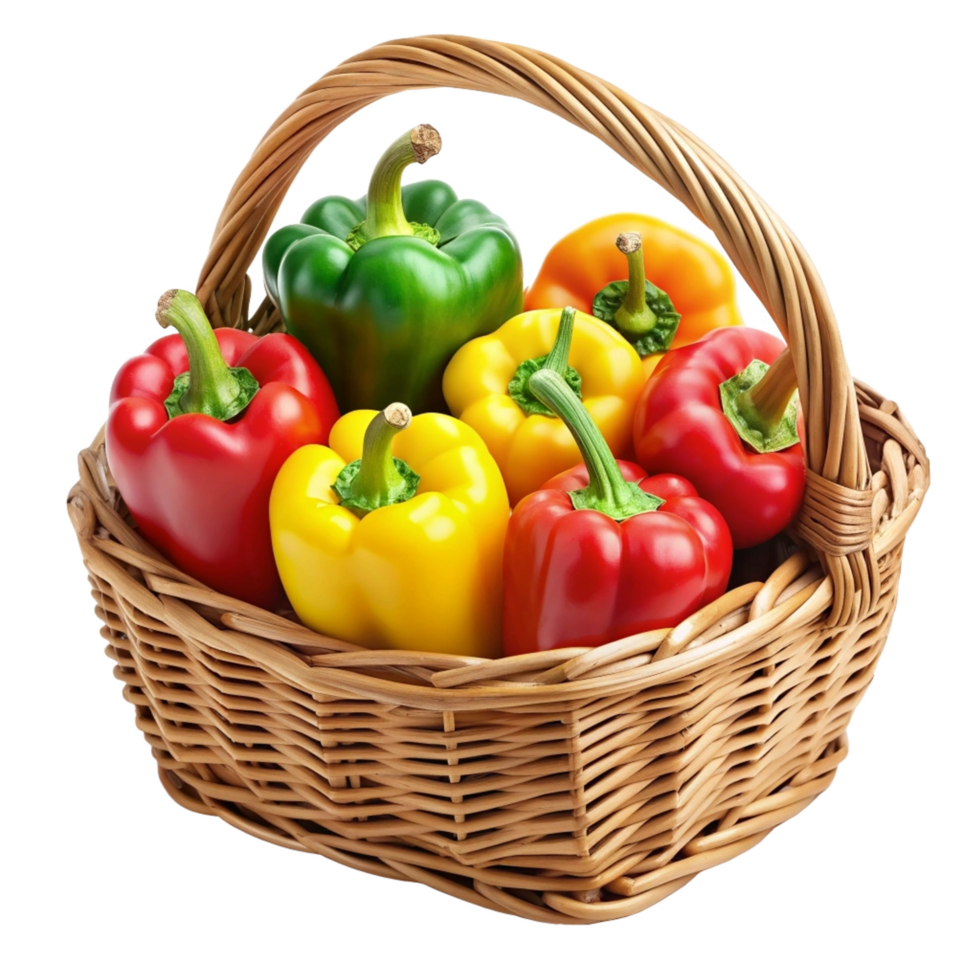 Realistic Bell Peppers in A Wicker Basket Object png