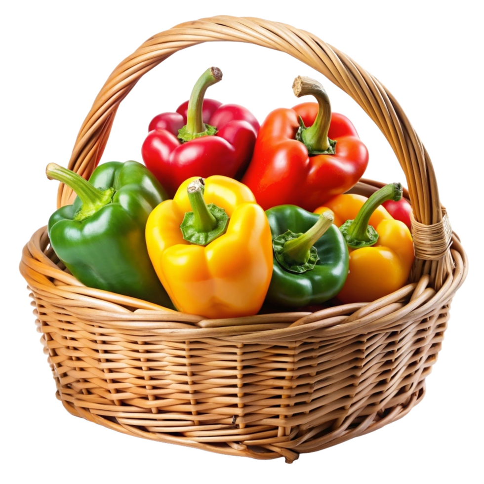 Realistic Bell Peppers in A Wicker Basket Graphic png