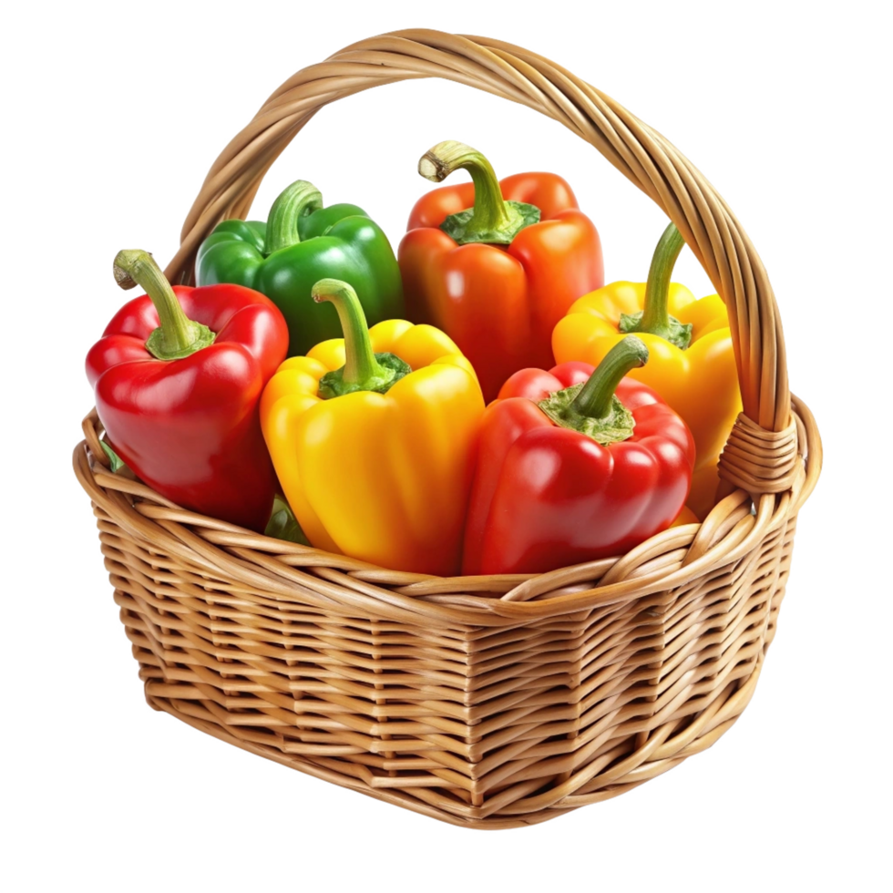 Realistic Bell Peppers in A Wicker Basket Design png