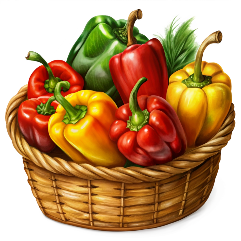 Bell Peppers in A Wicker Basket Drawing png