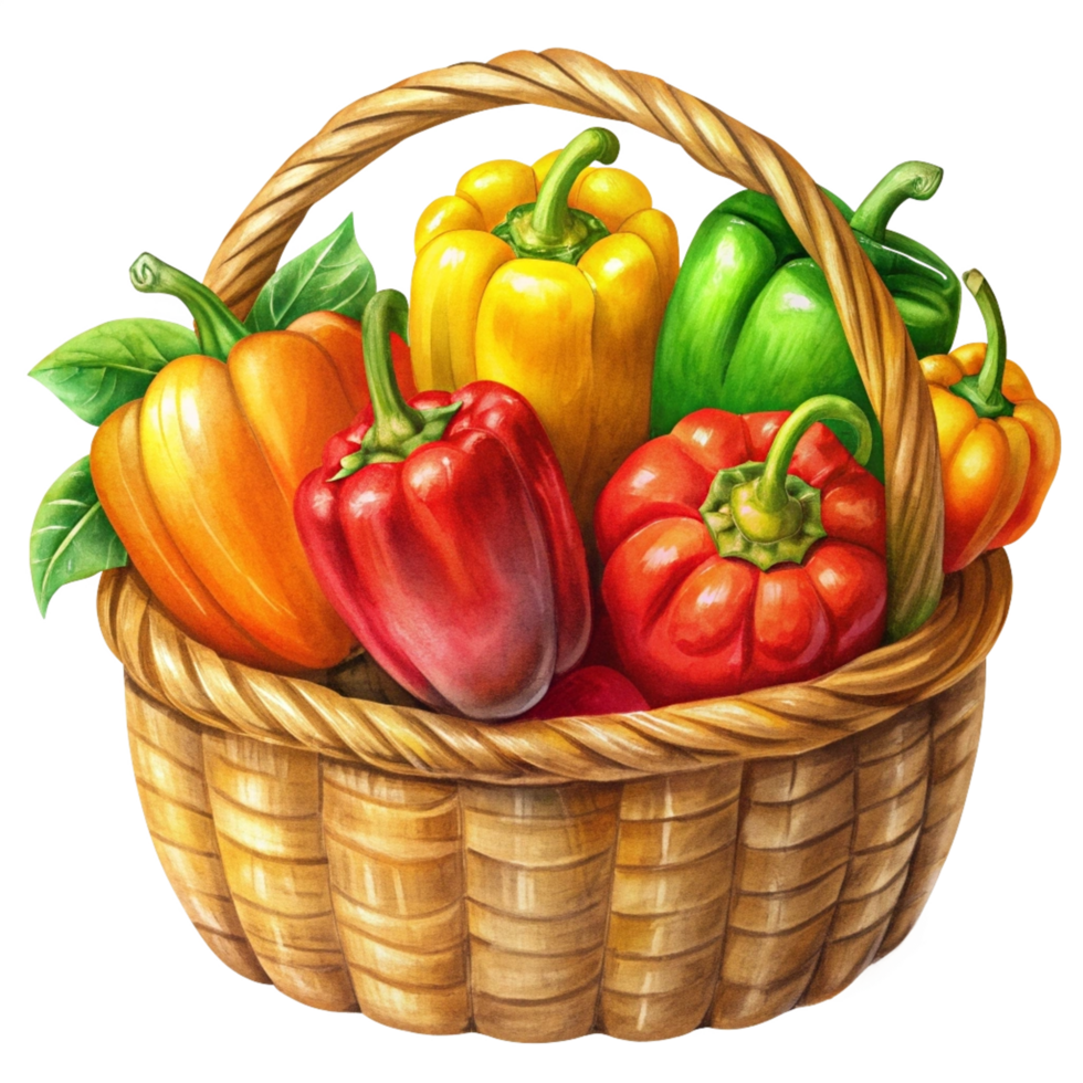 Bell Peppers in A Wicker Basket Realistic png