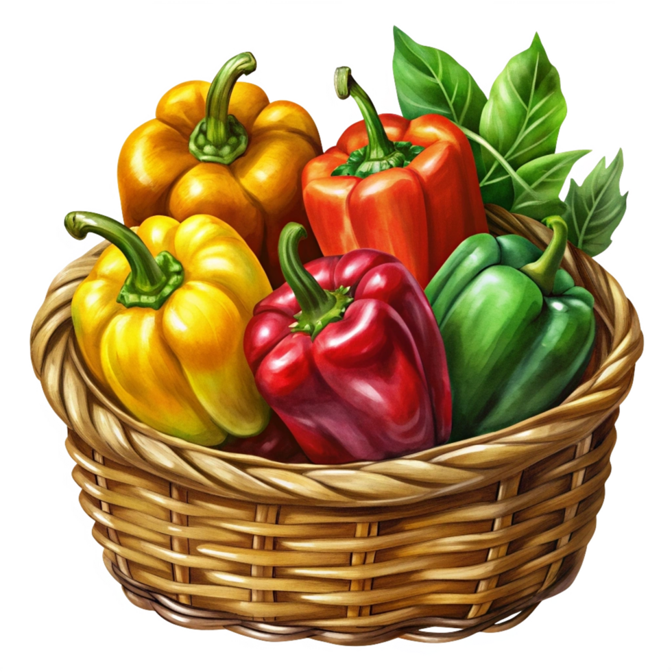 Bell Peppers in A Wicker Basket Art png