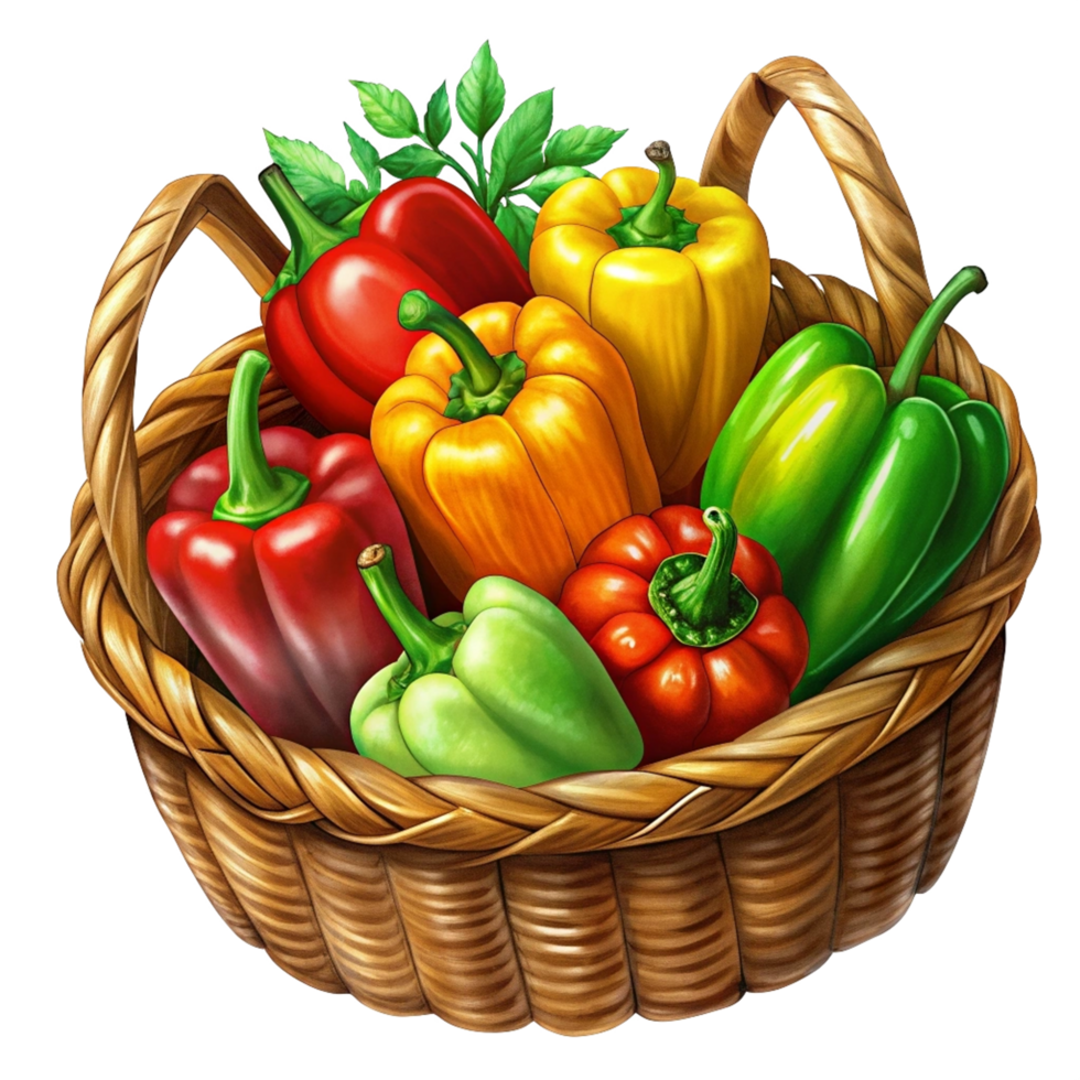 Bell Peppers in A Wicker Basket Item png
