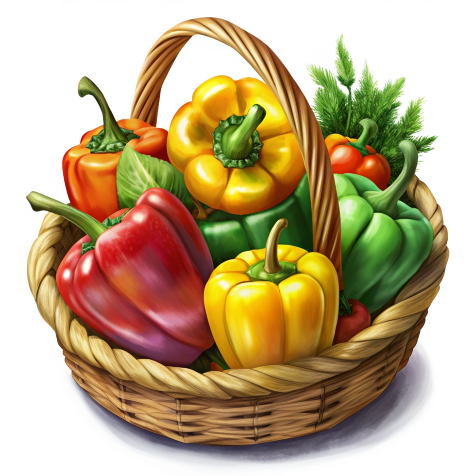 Bell Peppers in A Wicker Basket Image png