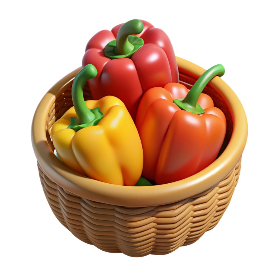 Bell Peppers in A Wicker Basket 3d Asset png
