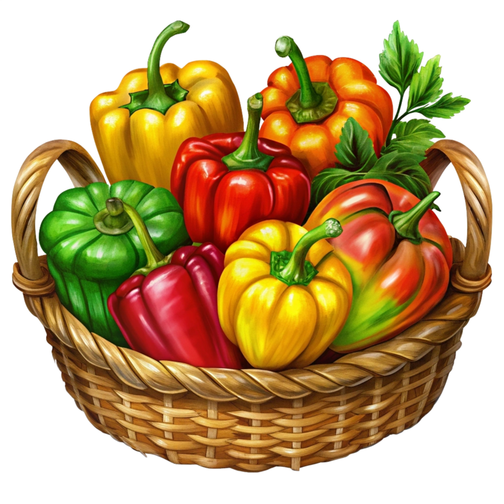 Bell Peppers in A Wicker Basket Illustration png