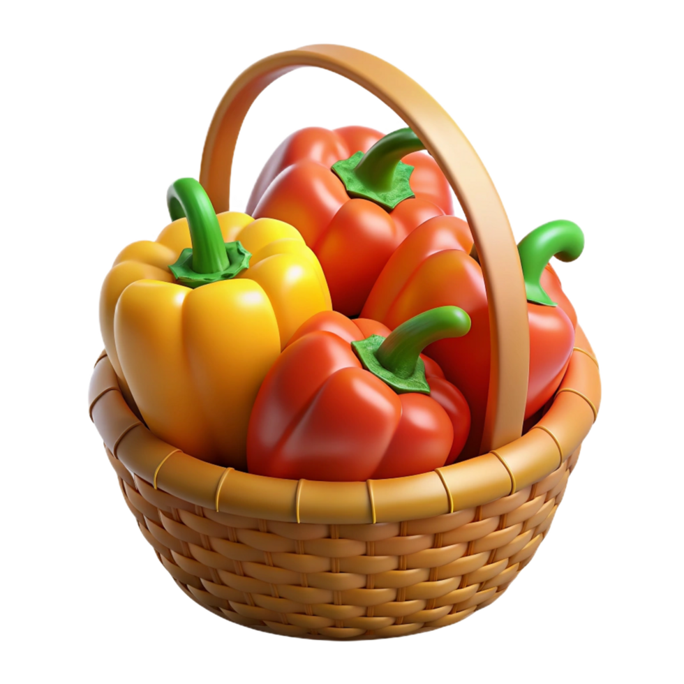 Bell Peppers in A Wicker Basket 3d Item png