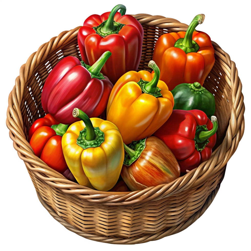 Bell Peppers Vegetable in A Wicker Basket 3d Itemc png