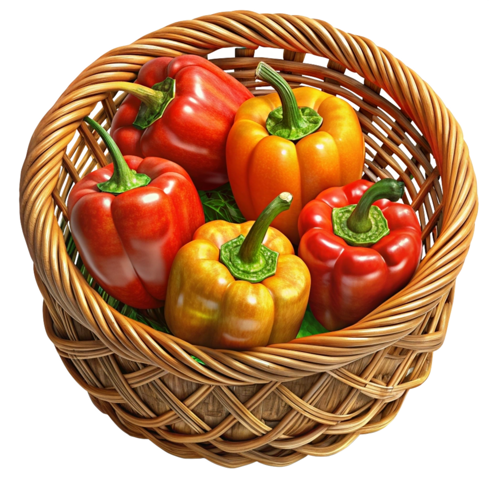 Bell Peppers Vegetable in A Wicker Basket 3d Design png
