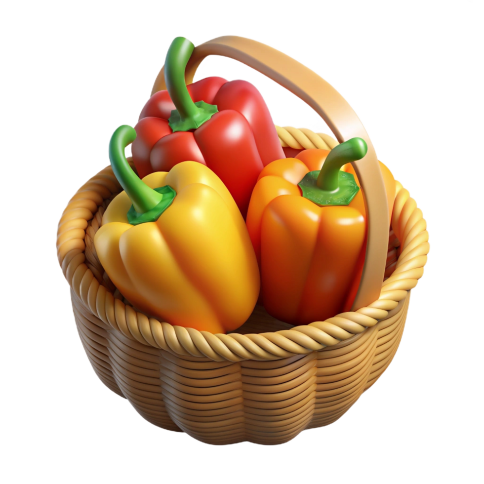 Bell Peppers in A Wicker Basket 3d Illustration png