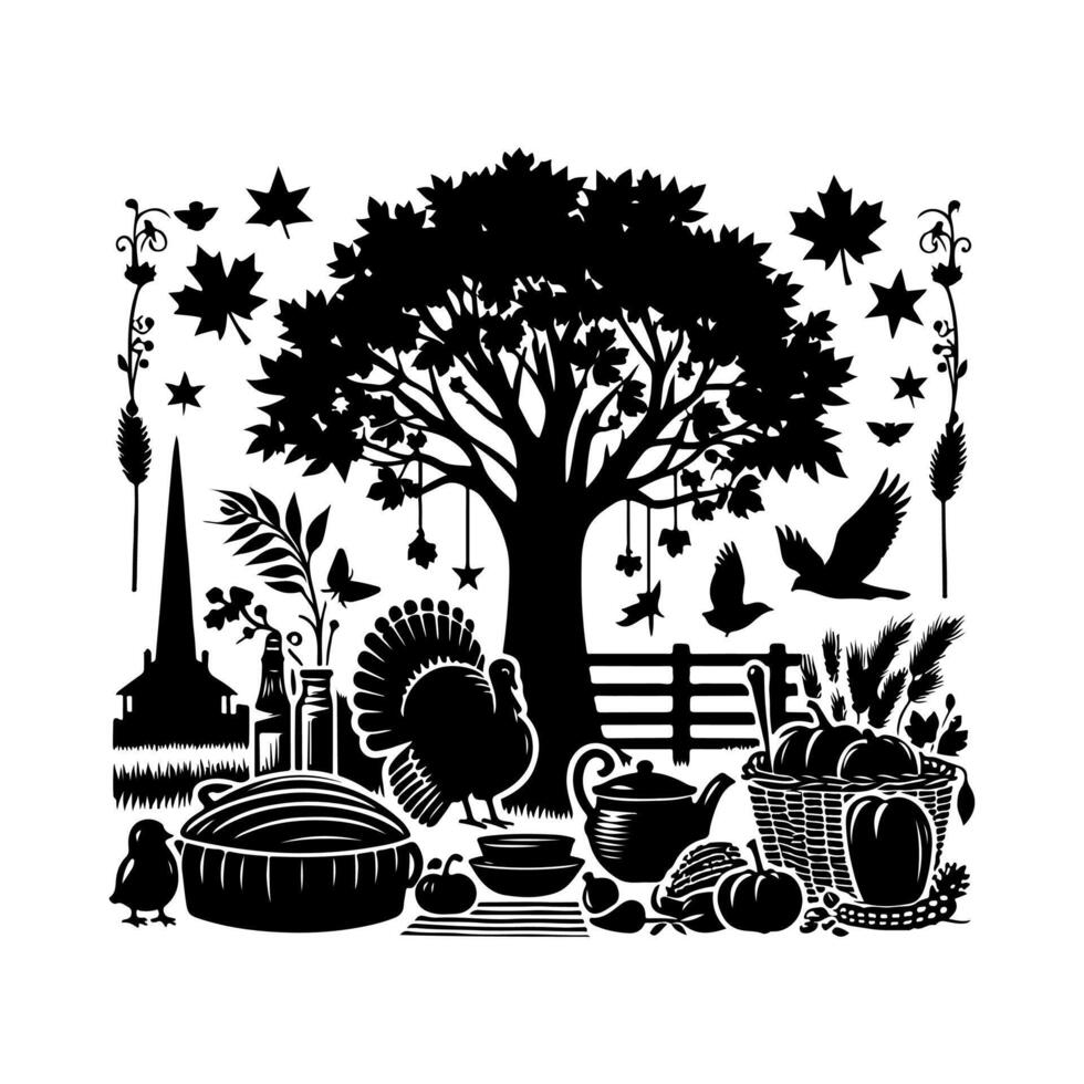 Thanksgiving icons. Thanksgiving traditional symbols. Modern fall holiday background set illustration. vector