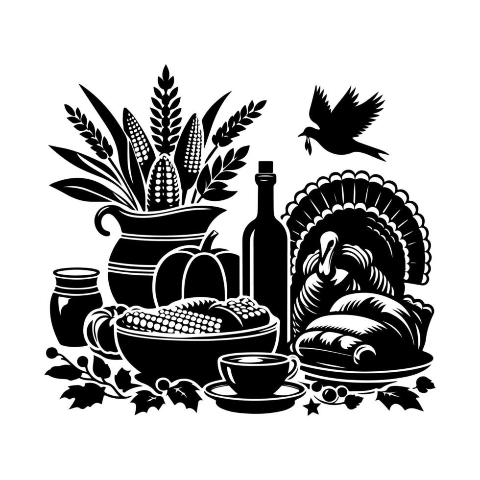 Thanksgiving icons. Thanksgiving traditional symbols. Modern fall holiday background set illustration. vector