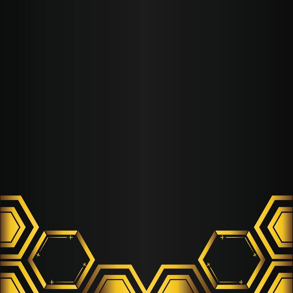 golden hexagon design on black background vector